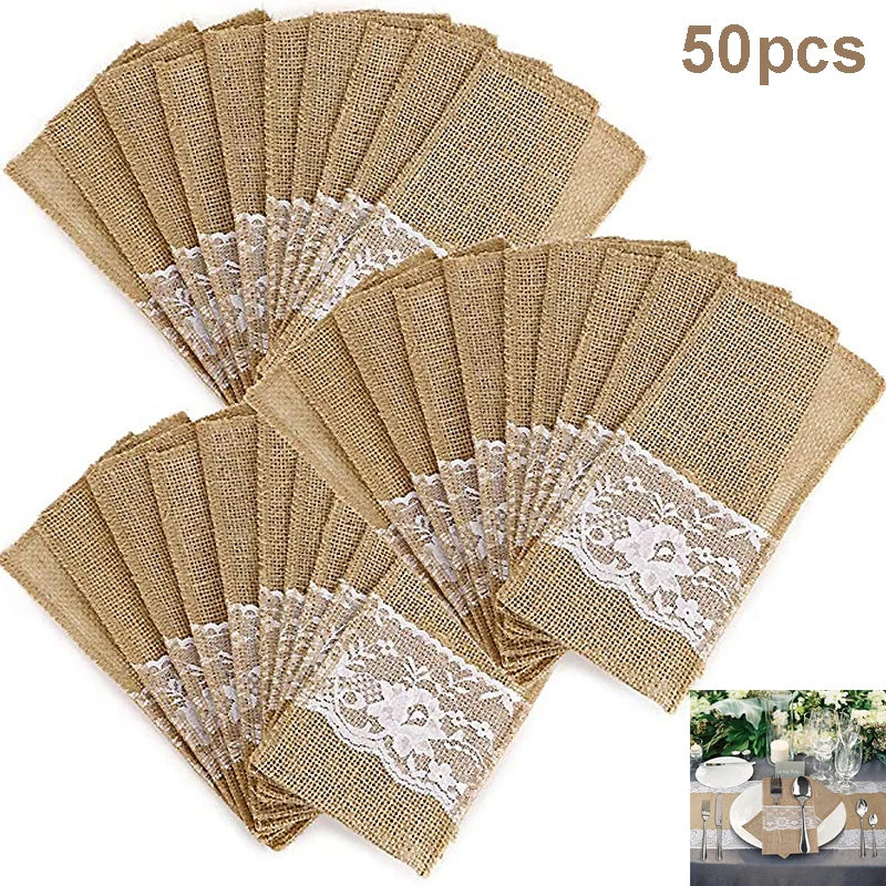 Burlap Lace Cutlery Pouch