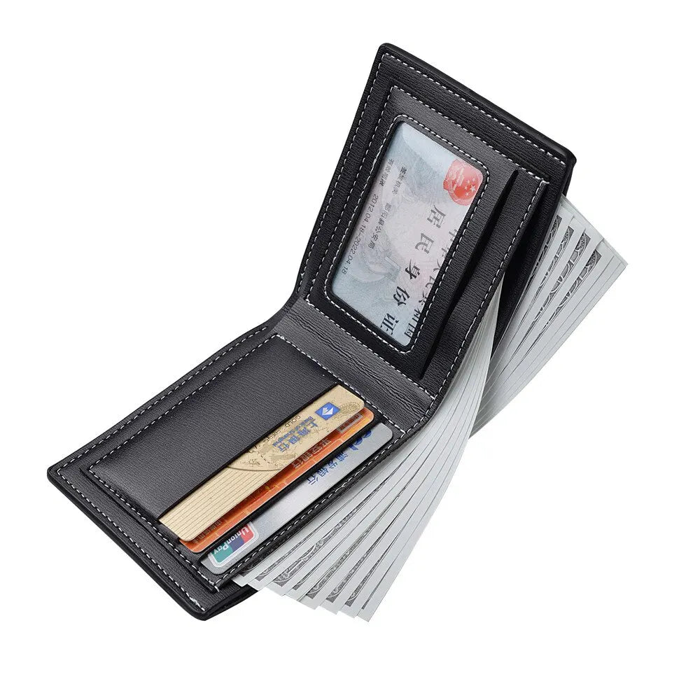 Men’s PU Leather Short Wallet – Slim Folding Credit Card Holder