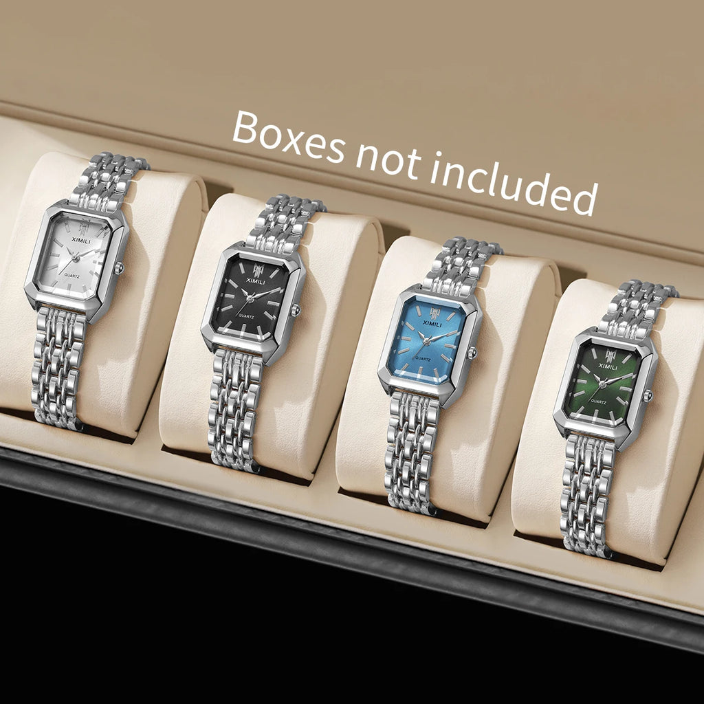 1/2/4PCS Luxury Women Watches Fashion Rectangle Woman Quartz Watch Stainless Steel Band Wristwatches Reloj Mujer（Without Box）