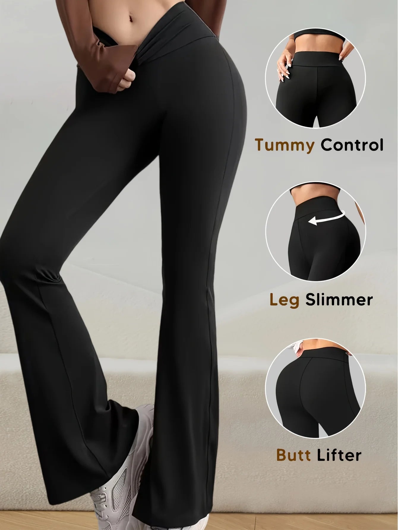 Women's High Waist Bell Bottom Pants Lightweight High Elastic Moisture Wicking Comfy Breathable Flared Leggings Yoga Casual Wear