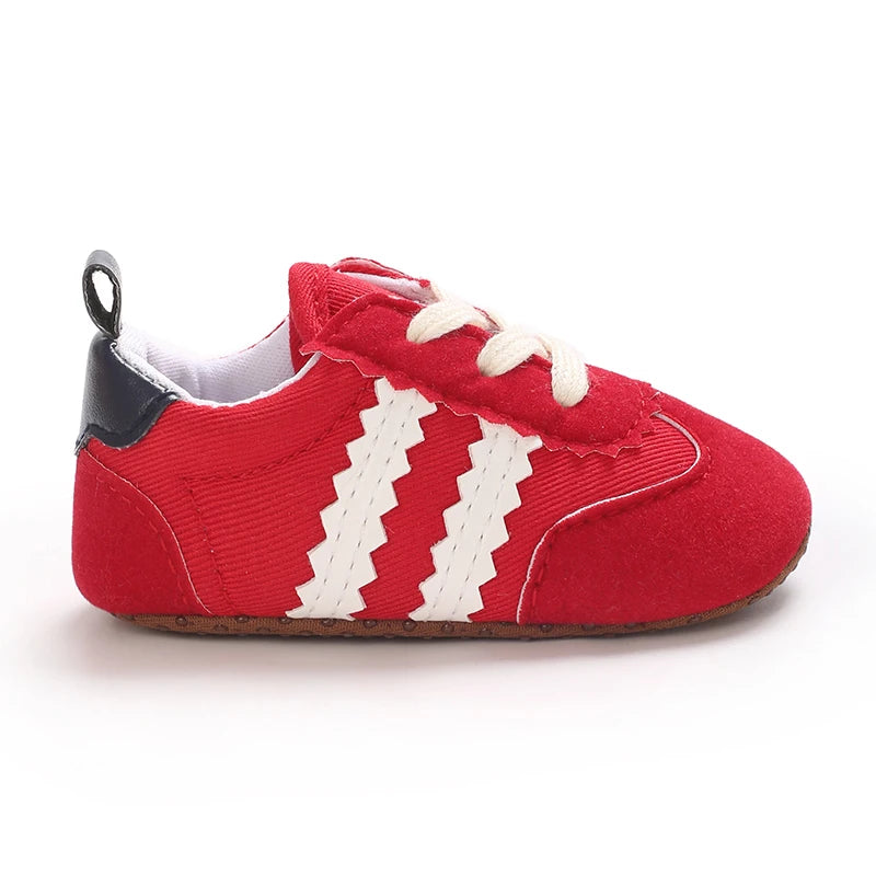 Baby Boys First Walkers – Soft Sole Striped Sneakers (0-12M)