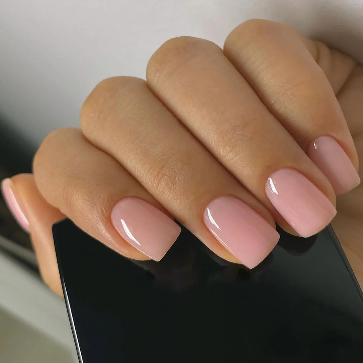 24PCS Short Square False Nails French White Edge Fake Nials Silver Flame Full Cover Press On Nails Detachable Ballerina Nail Tip