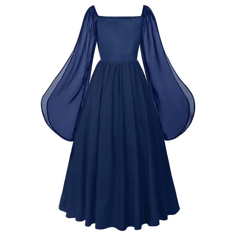 Medieval Renaissance Dress for Women Pirate Fairy Gown with Flared Sleeves