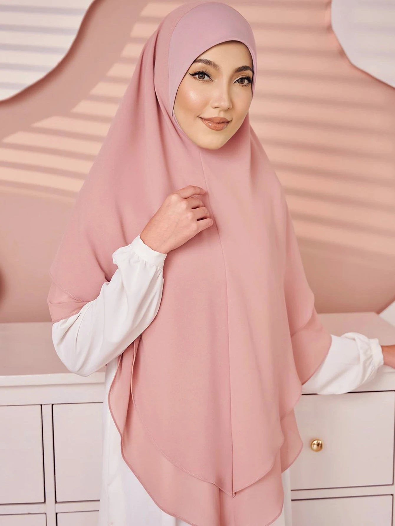 1pc Ready to Wear Instant Hijabs Double layered Chiffon Solid Headscarf Foulard Femme Musulman Shawl Wrap Bandana