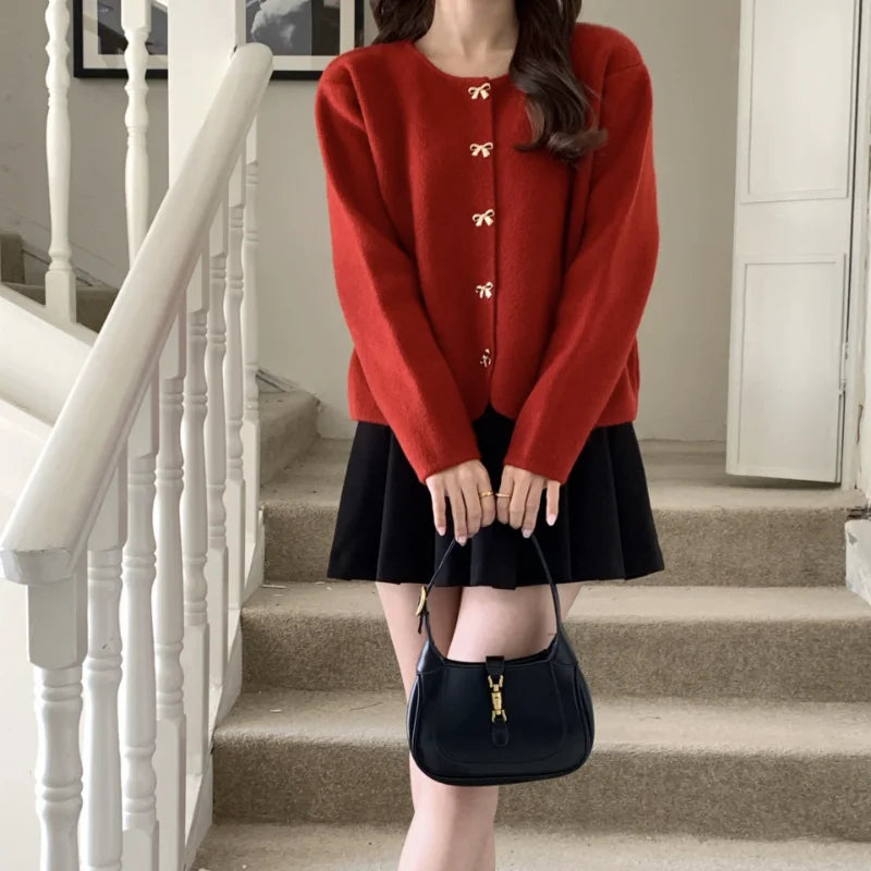 Women Korean Style Sheep Cashmere Elegant Sweater Cardigan Autumn Winter New Style Gentle Style Slimming Knitted Coat