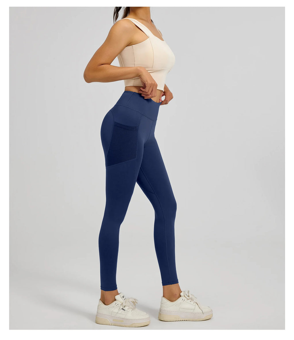 2026Spring Summer New Women's Yoga Pants Tight Peach Hip Leggings Pocket High Waist Belly Tight Trousers Sports Riding Pants Fit