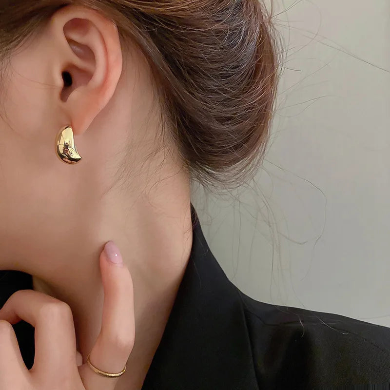 925 Silver Needle Geometric C-shaped Bean Earrings Metal Cool Style Earrings Simple and High End Earrings for Women