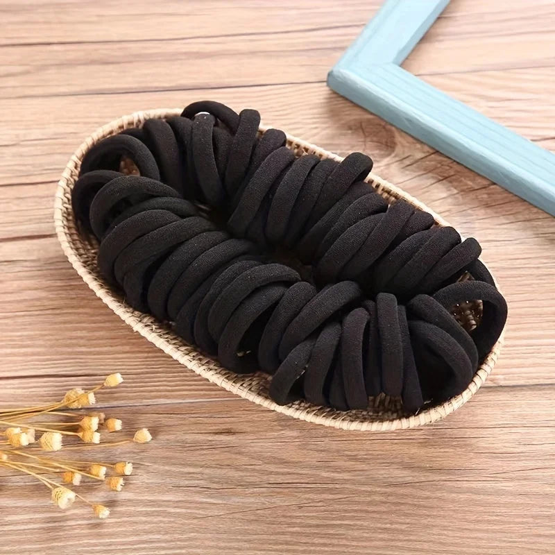 "50/100 PCS Boho Seamless Elastic Hair Ties – Thick, Soft & Durable Ponytail Holders for Women in Solid Colors"