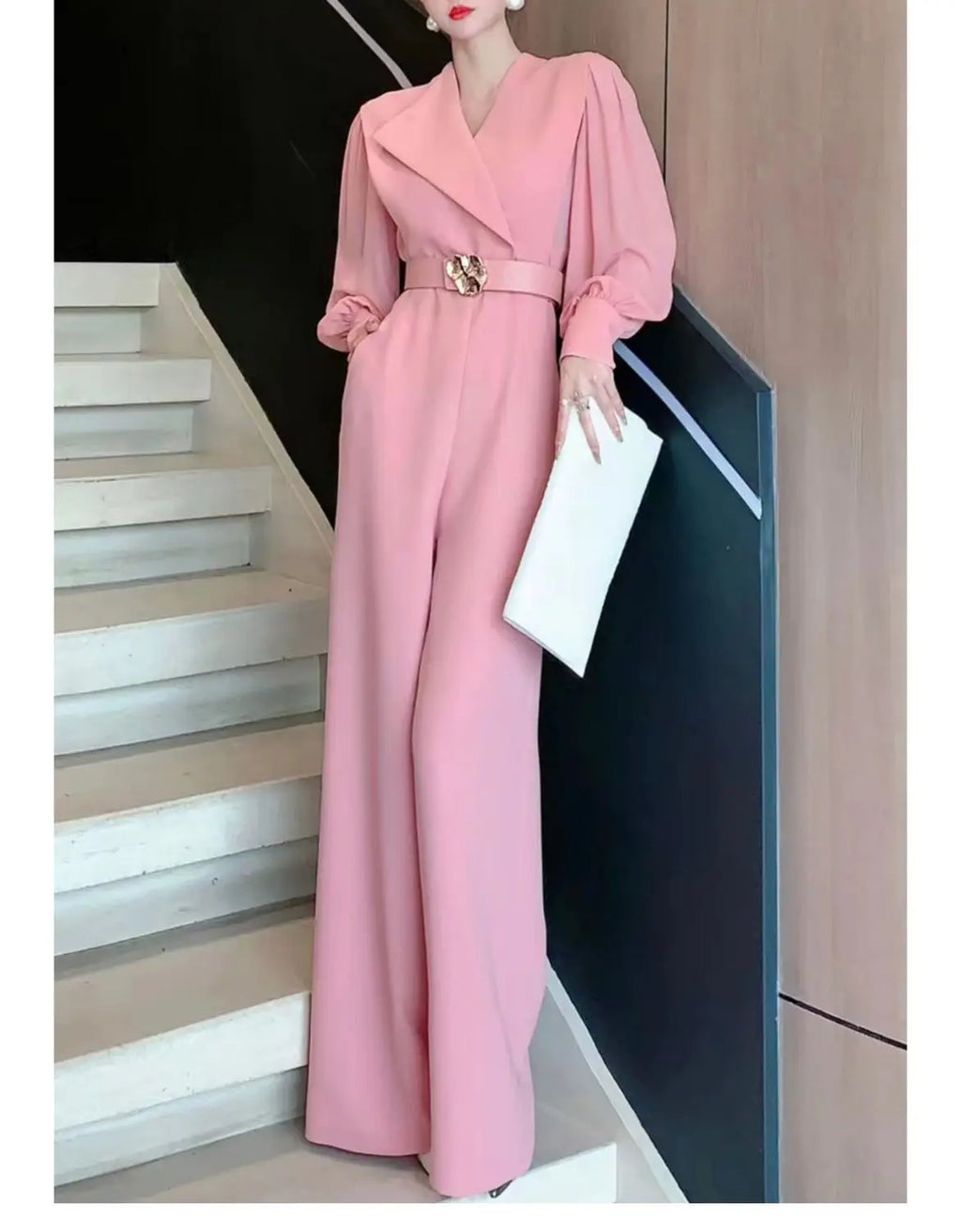 2025 New Spring Autumn Women Long Jumpsuits Fashion Elegant Office Lady Long Sleeve Wide Leg Pants Rompers