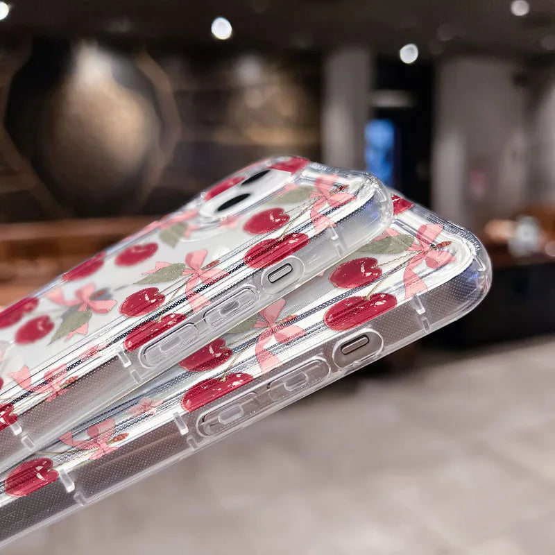 Cute Cherry Phone Case For iPhone 17 15 16 13 11 12 14 Pro Max 7 8 Plus Air 16e XR SE 2022 Shockproof Soft Clear Cover Coque