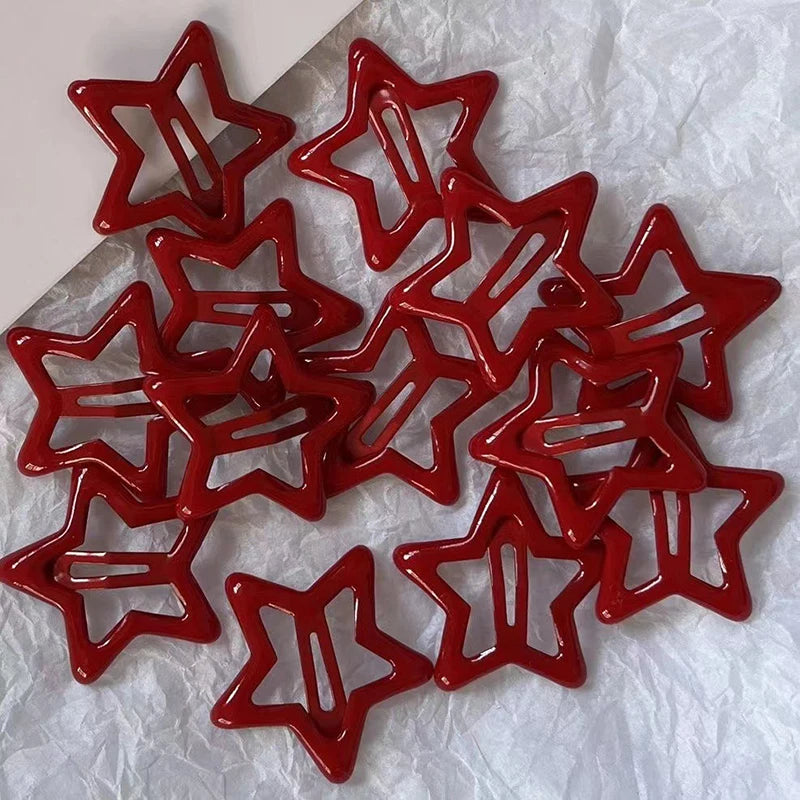 10Pcs/set Red Star Snap Clip for Girl Waterdrop Barrettes Black Hairpin Women Hair Clip Accessories Kawaii BB Clip New Sweet