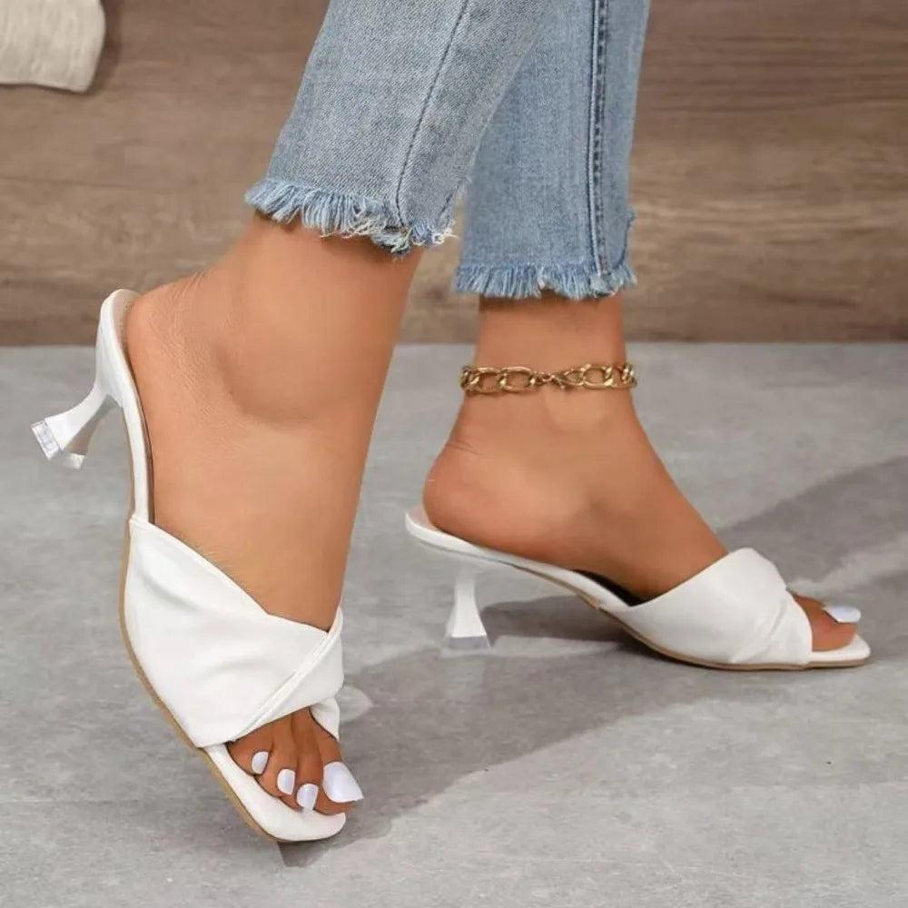 Fashion Summer Women Shoes New Handmade Square Open Toe High Heels Outdoor Fashion Slippers Wedding Party Fashion Party shoes