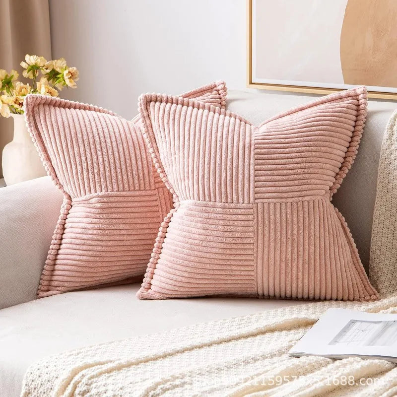 Solid Color Striped Corduroy Pillow Cushion Cover - Minimalist Sofa Backrest Cushion Office Lumbar Support Pillow Case for Nap