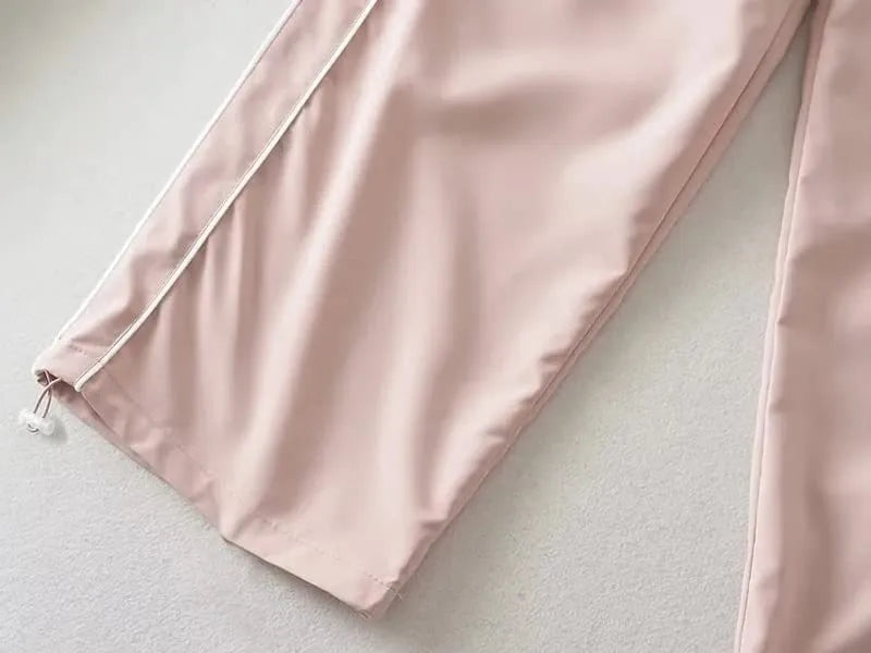 Women's Fashion Drawstring Both Sides Casual Elastic Waist Sports Pants High waist Loose Wide Leg Pants Trousers