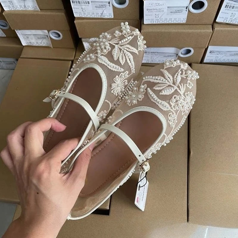 Women’s Pearl Mesh Mary Jane Flats