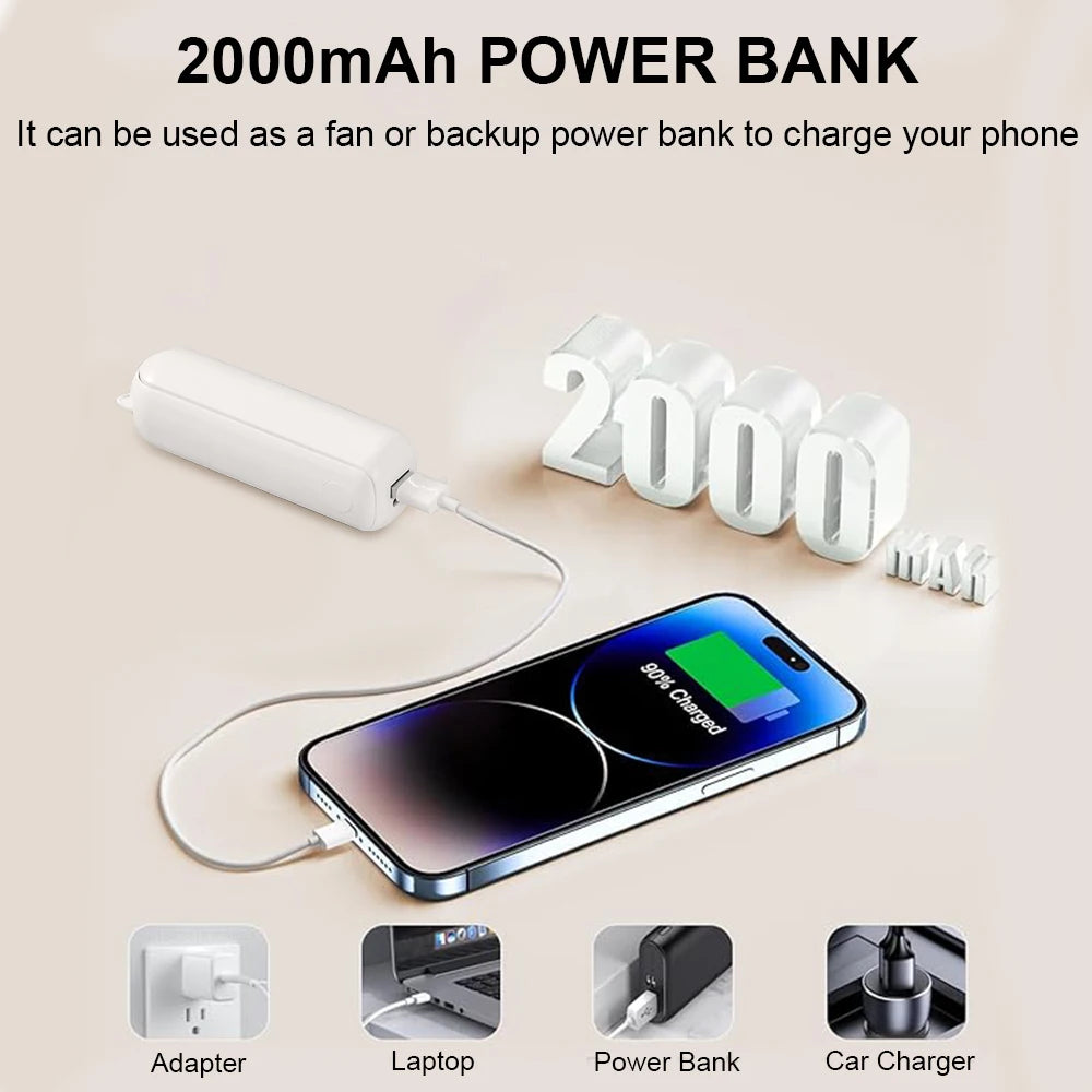 Portable Mini Fan – USB Rechargeable, Foldable (2000mAh)