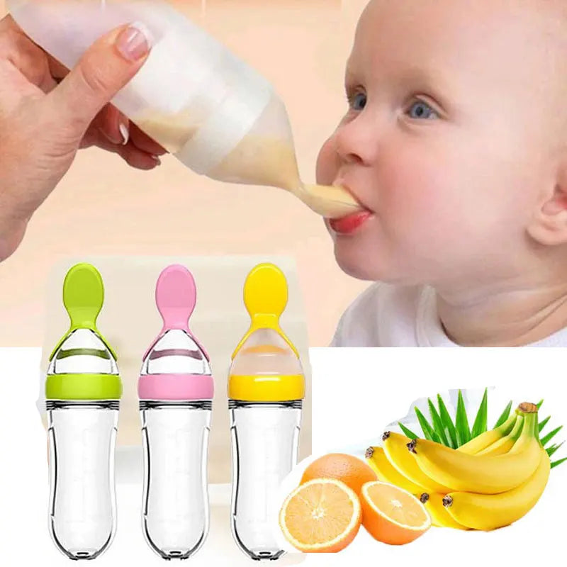 Silicone Baby Feeding Bottle with Spoon – Rice & Milk
