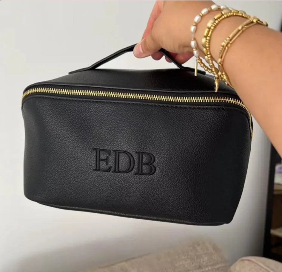 Custom Leather Embroidered Makeup Bag – Personalized Gift