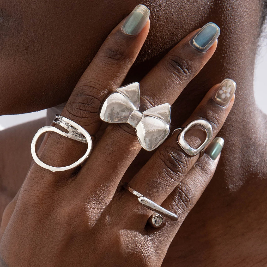 Tocona 2024 New Trendy Geometric Gold Silver Colour Set Rings for Women Adjustable Finger Ring Party Wedding Jewelry Accessories