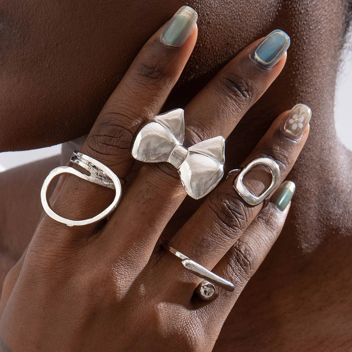 Tocona 2024 New Trendy Geometric Gold Silver Colour Set Rings for Women Adjustable Finger Ring Party Wedding Jewelry Accessories