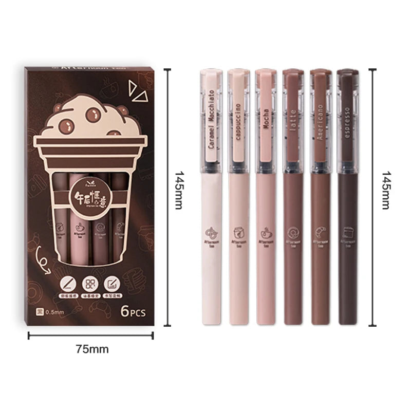 6pcs Afternoon Tea Gel Pens – 0.5mm Black Ink