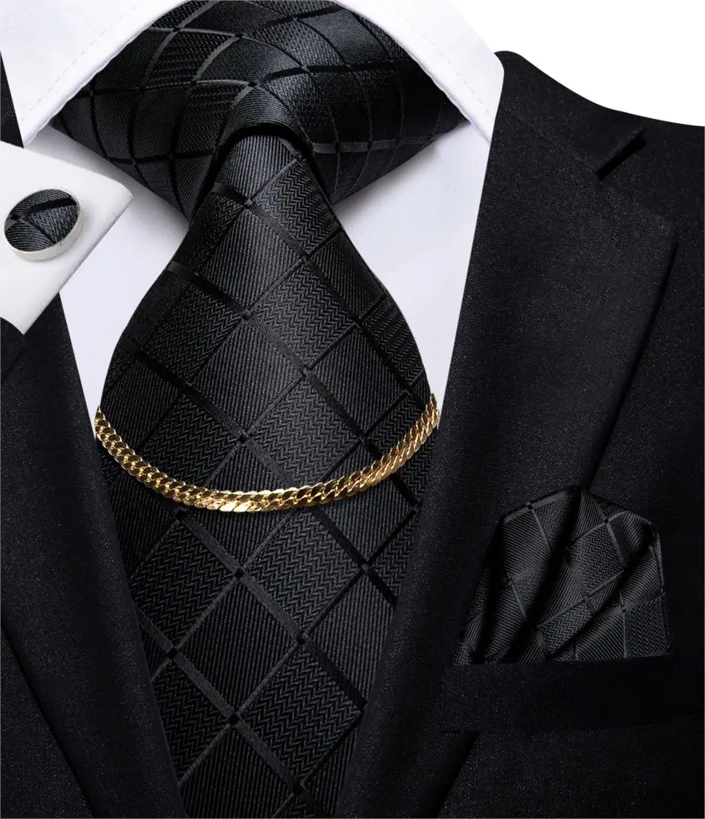 Men’s Black Plaid Silk Tie Set