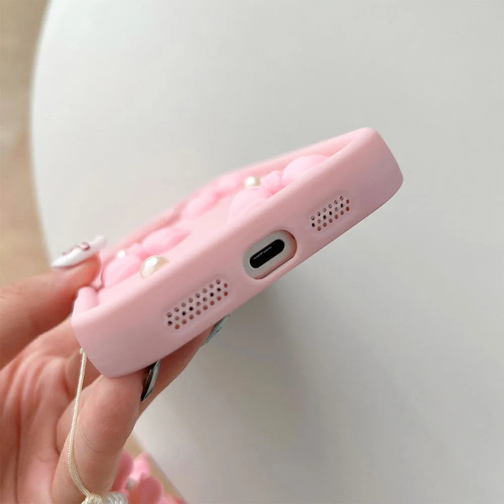 Pearl Bow Chain Phone Case For Redmi Note 14 13 12 11 10 9 8 Pro Plus 11s 13C 12C Women Silicone Back Cover