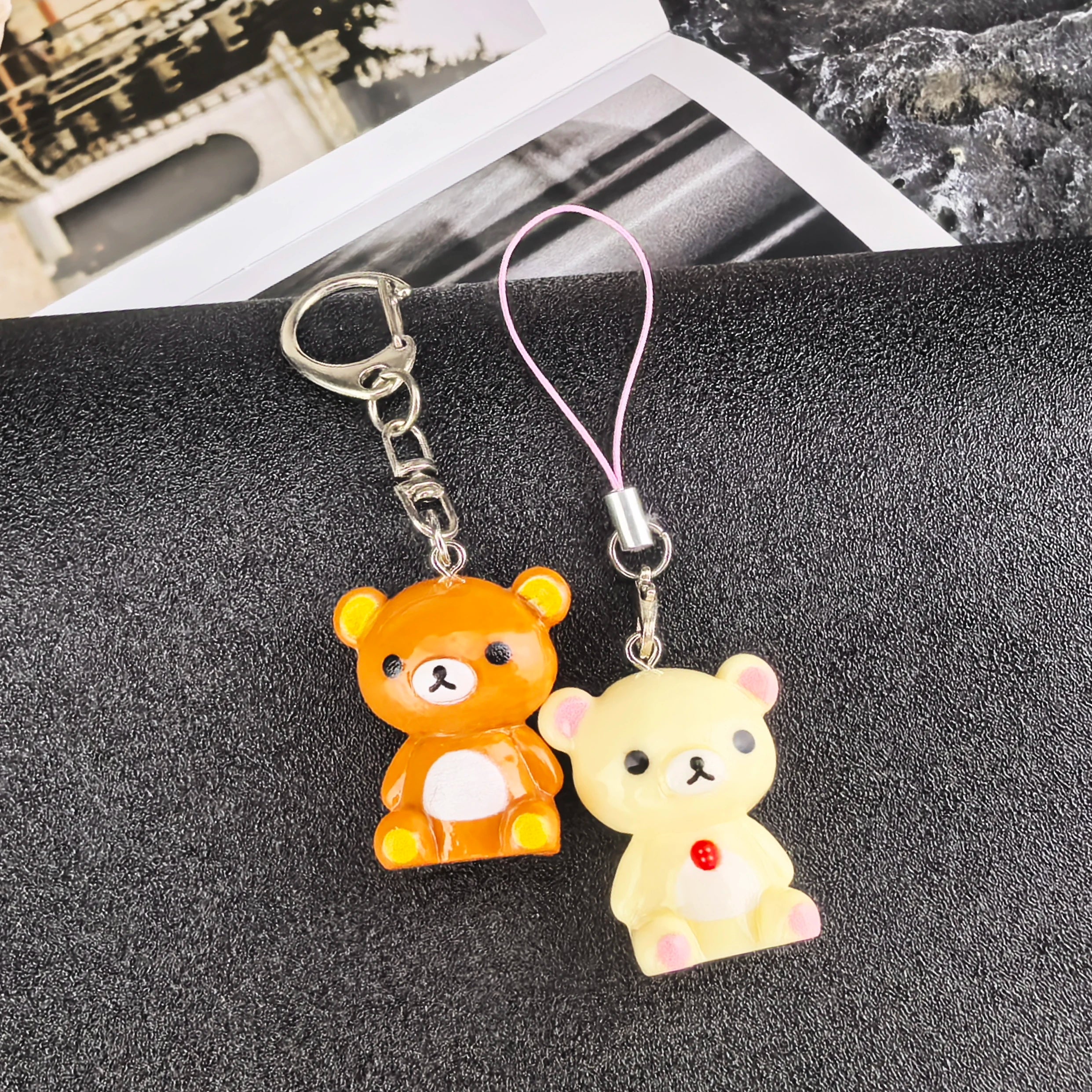 Kawaii Rilakkuma Easy Bear Keychains Lazybear Doll Bag Clothing Puller Phone Rope Keyrings Accessories Pendants Couple Gifts