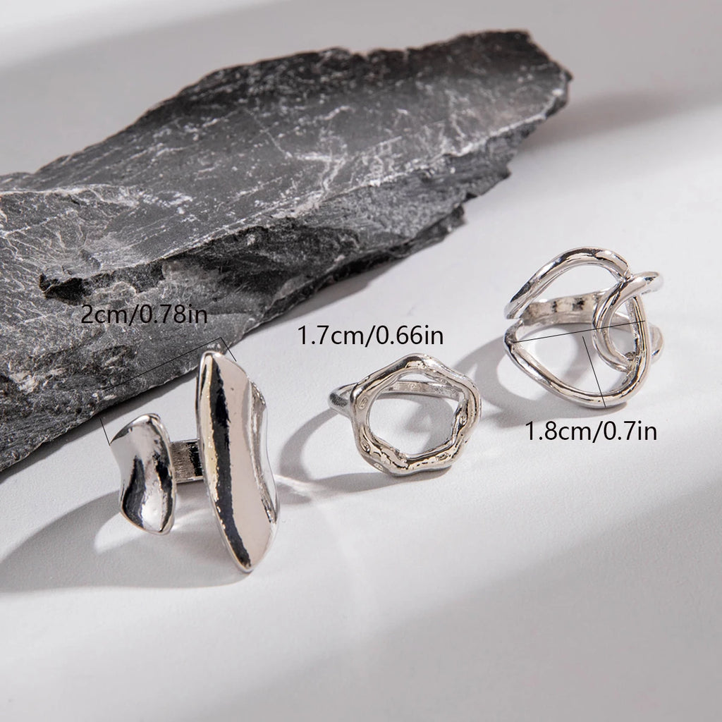 Tocona 2024 New Trendy Geometric Gold Silver Colour Set Rings for Women Adjustable Finger Ring Party Wedding Jewelry Accessories