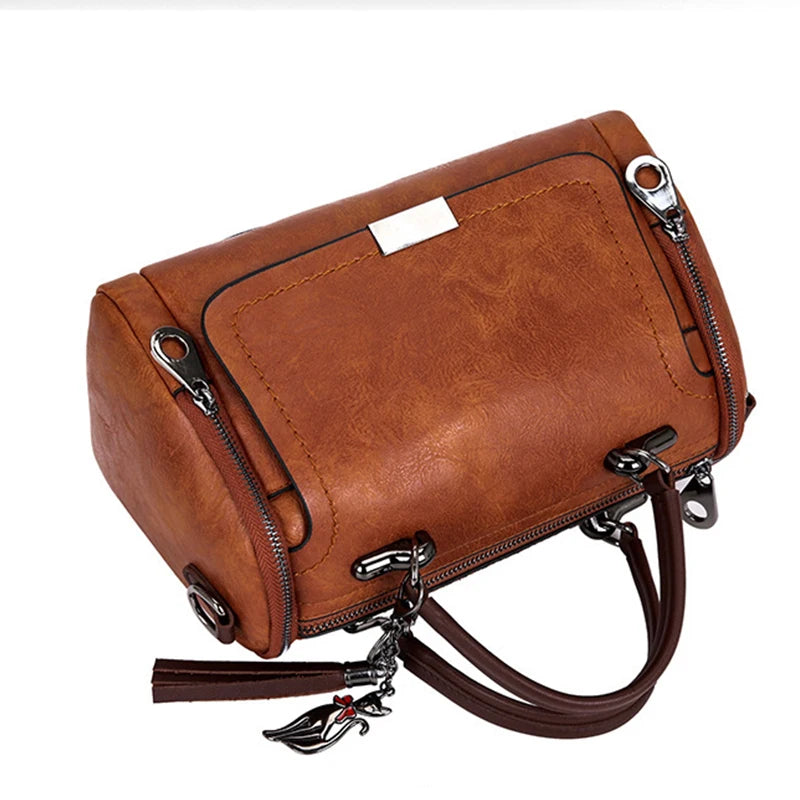 Tassel Detail Women’s Large Capacity Shoulder Bag – Fashion Zipper Crossbody with Removable Strap (Boston Style)