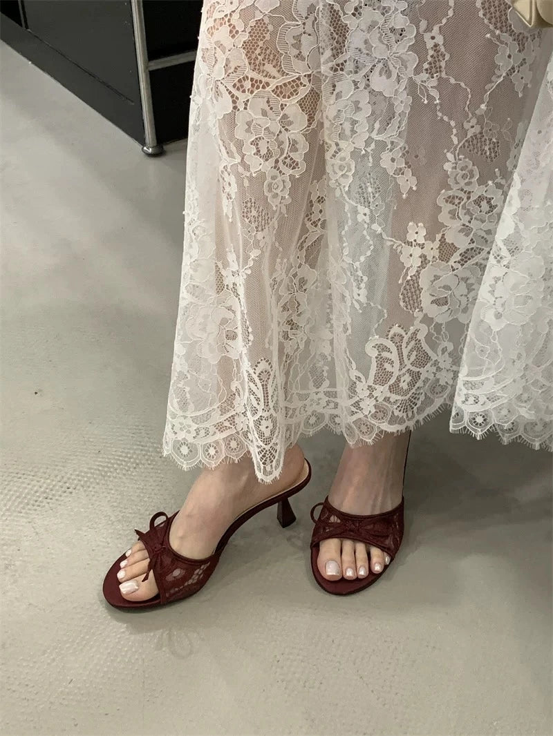 Sexy Style Bow Flat Sandals for Women 2026 Summer New Thin High Heel Open Toe Elegant Versatile Slippers