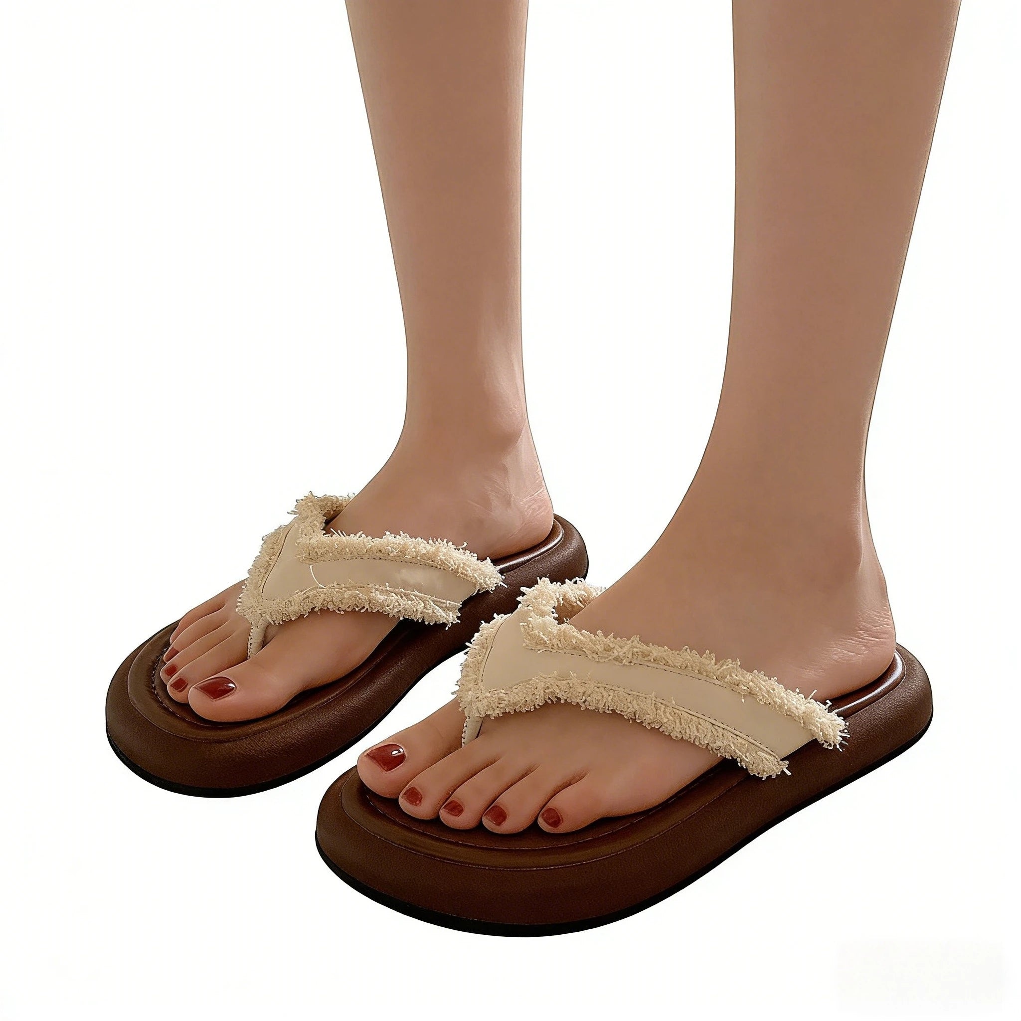 Daily Wear Fashion Slippers Women's Fringe Trim Flip Flops - Casual Flat Thong Sandals for Summer, Beach & Dress Outfits