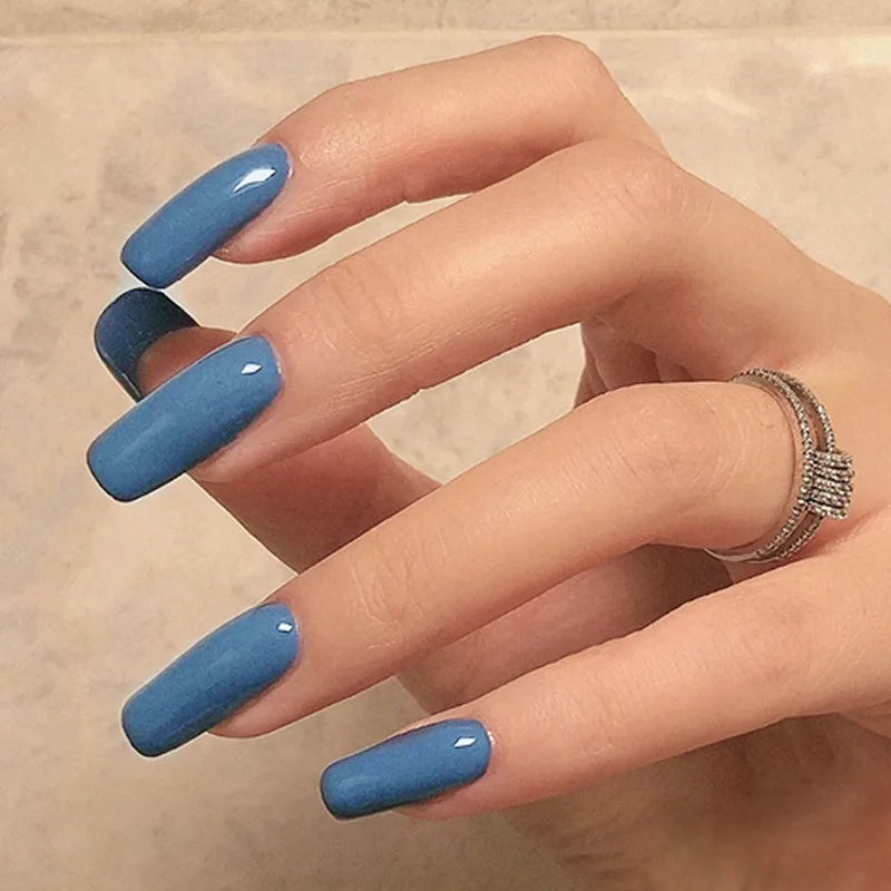 24Pcs French Tip Handmade Press On Nails Minimalist Solid Color Fake Nails Medium Square Full Cover Press On Nail Tips With Glue