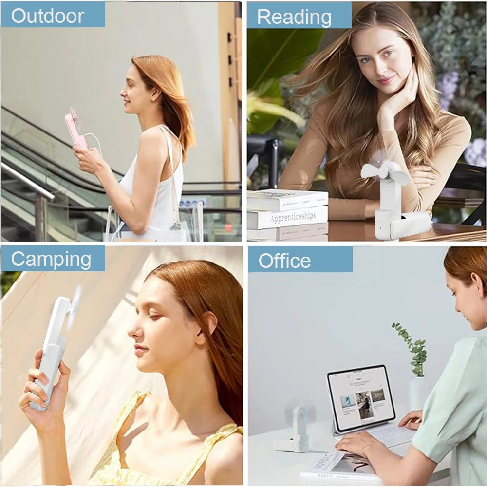 Portable Mini Fan – USB Rechargeable, Foldable (2000mAh)
