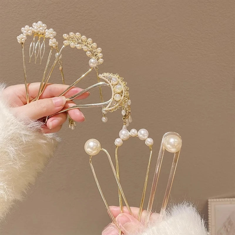 2025 New Pearl U-shaped Hairpin Women's Insert Hairpin, Fixed with Coiled Hair,senior grade Hairpin Headpiece