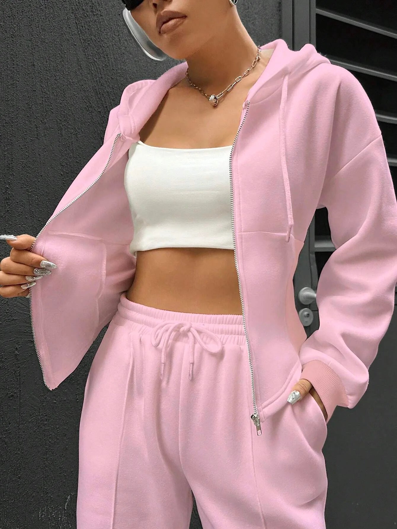 Sweatshirt Two-piece Set Women's Casual Sports Suit Spring Autumn Zip-up Slim Hoodies Short Coat Straight Trousers 2-piece Sets