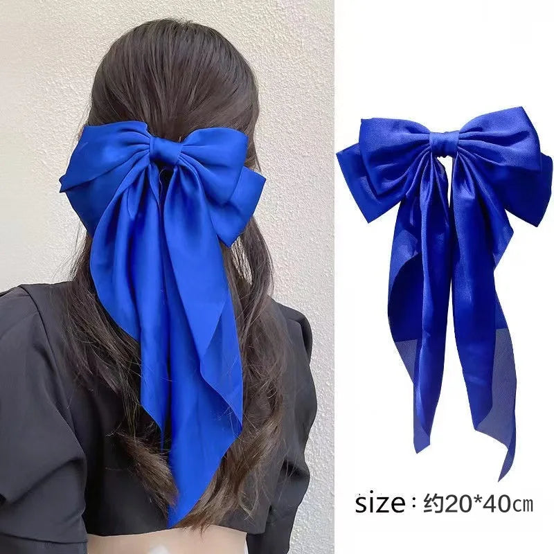 Women Elegant Lace Bow Ribbon Hair Clips Solid Color Satin Заколка Бант Girls Korean Hairpins Party Headdress Hair Accessories