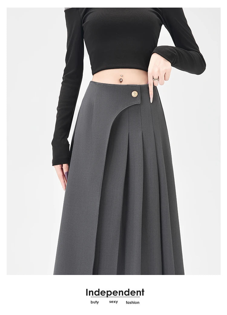 SMTHMA Women's High-Waisted Slimming Solid A- Line Skirt New Fashionable Big Umbrella Skirt Autumn/Winter Season Long Skirt