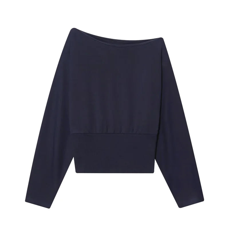 Women's Sweatshirt 2026 New Fashion Spring Brown Asymmetrical Off-Shoulder Solid Sweatshirt  for Women Chic Personality Top