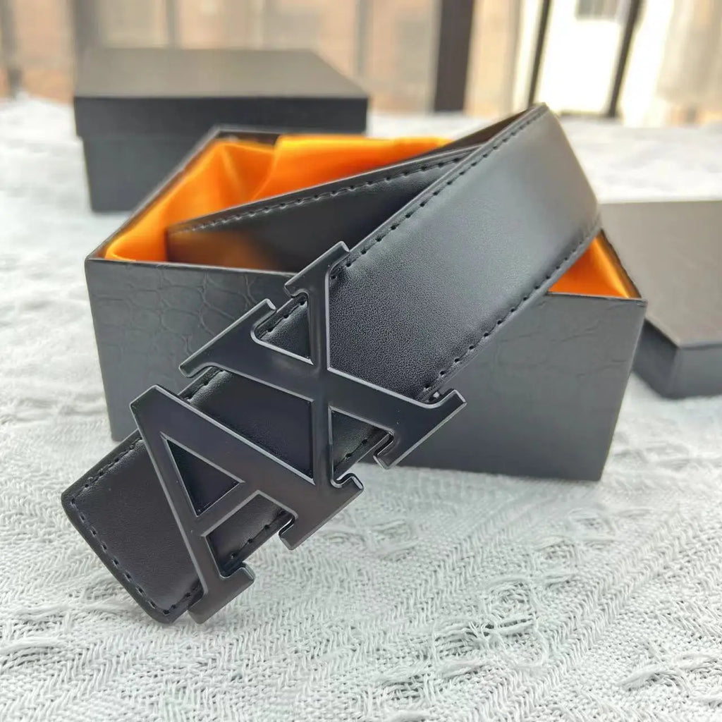 2025 New Cross - border Men's Belt - 3.8cm Waistband, Letter AX Buckle, Fashionable Lychee Pattern, Simple & Versatile Accessory