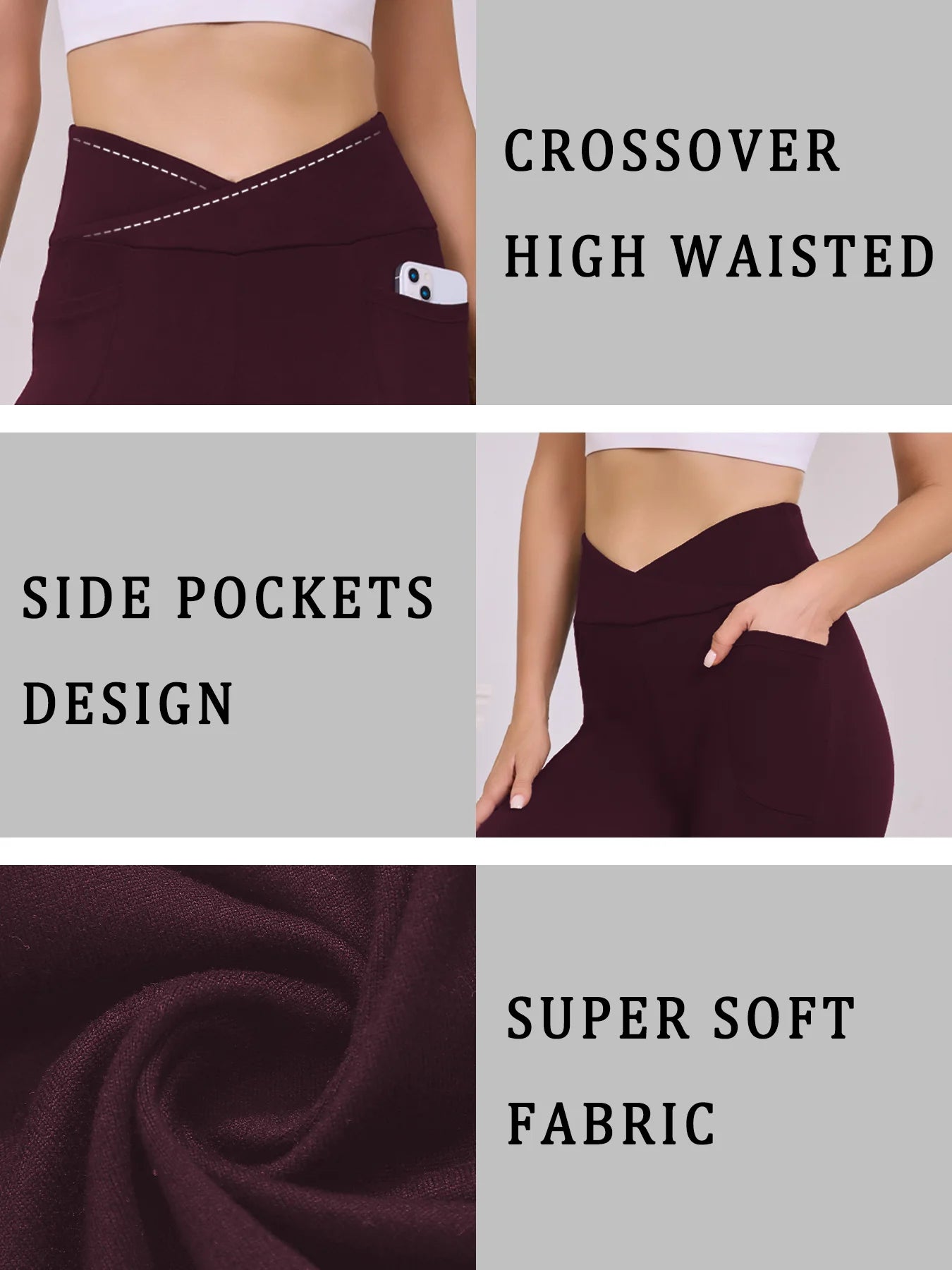 Women's Super Soft Crossover High Waisted Legging With Pockets Tummy Control No See Through Workout Yoga Running Leggings