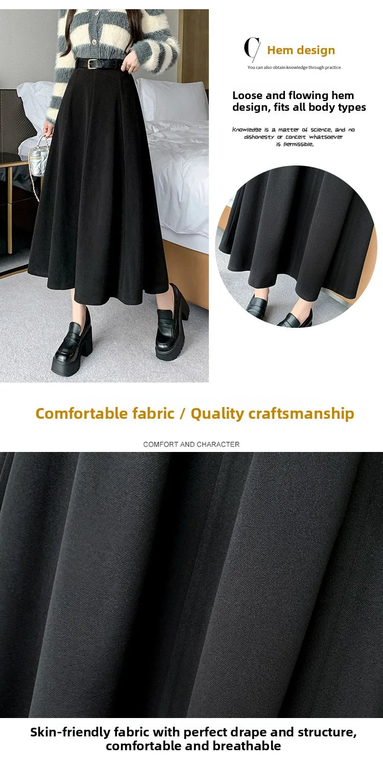 Elegant High Waist A-Line Midi Skirt Women's Fashion Slimming Skirts Autumn Winter New Style Loose Flared Mid-Length Skirts