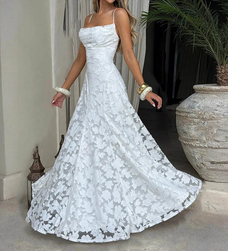 Fashion Spaghetti Strap Loose Dress For Women Elegant Slash Neck High Waist Dresses Lady Vestidos Holiday Party Formal Evening