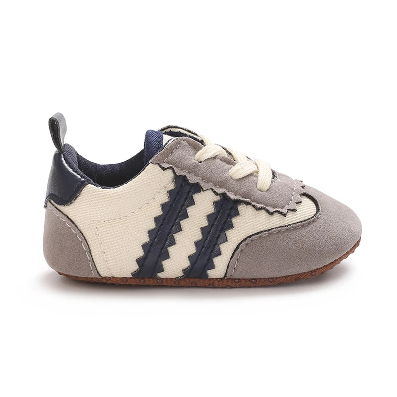 Baby Boys First Walkers – Soft Sole Striped Sneakers (0-12M)