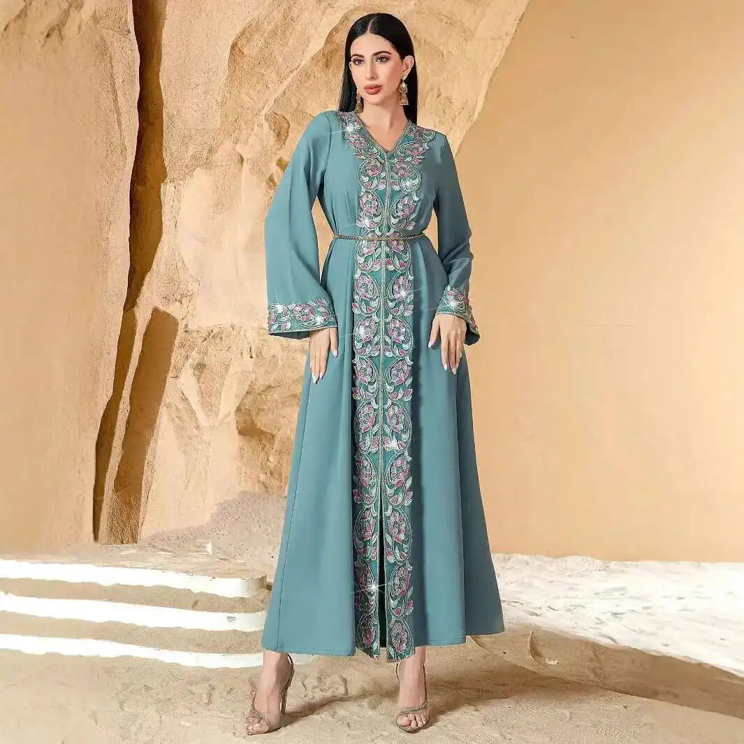40761 Women's Clothing 2026 New Muslim Abaya Dubai Embroidered Beaded Evening Dress Abaya Ramadan Dubai Luxury Islam Elegant