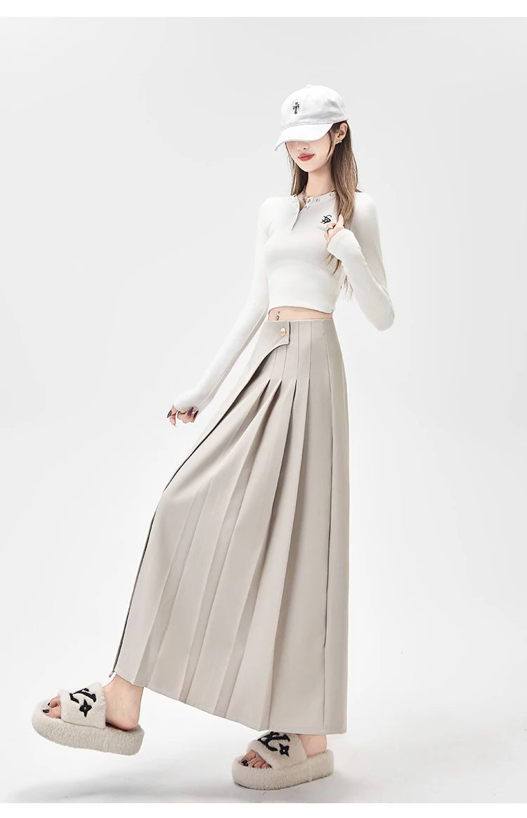 SMTHMA Women's High-Waisted Slimming Solid A- Line Skirt New Fashionable Big Umbrella Skirt Autumn/Winter Season Long Skirt