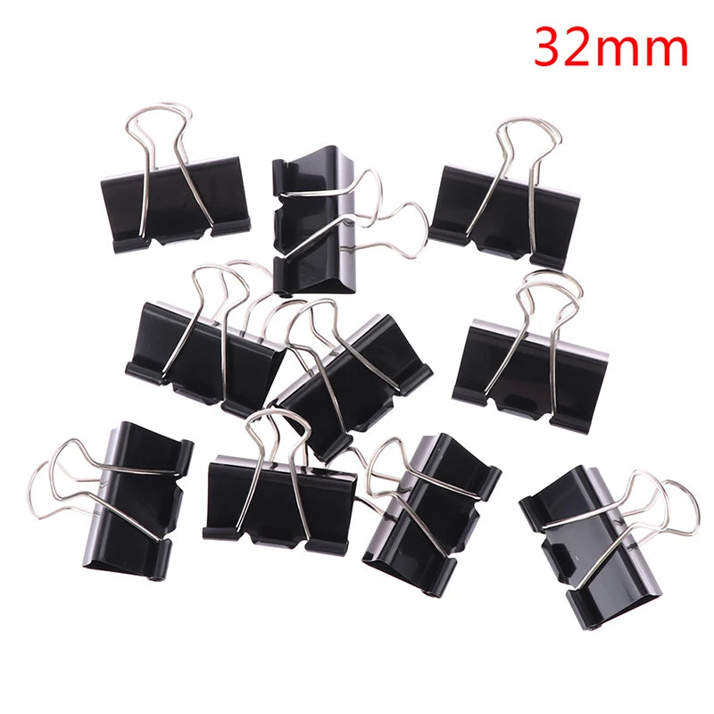10pcs Black Metal Binder Clips – 19/25/32mm