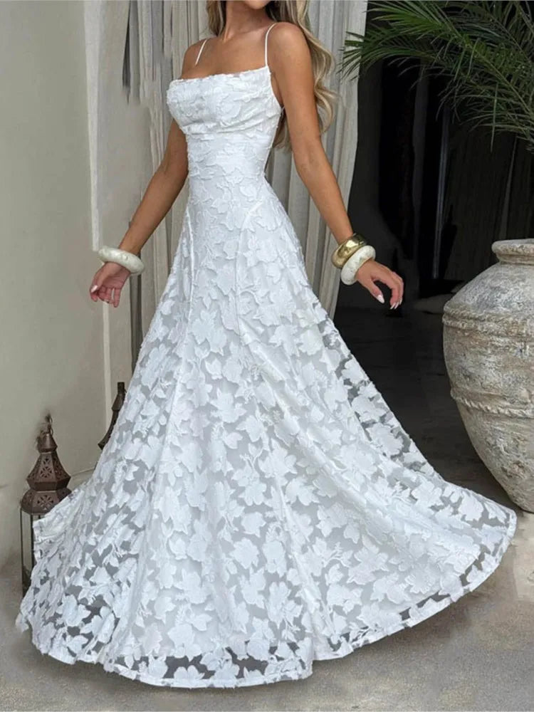 Fashion Spaghetti Strap Loose Dress For Women Elegant Slash Neck High Waist Dresses Lady Vestidos Holiday Party Formal Evening