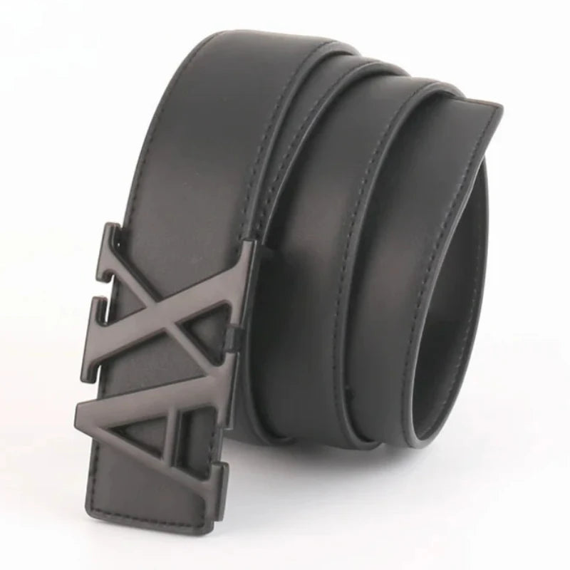 2025 New Cross - border Men's Belt - 3.8cm Waistband, Letter AX Buckle, Fashionable Lychee Pattern, Simple & Versatile Accessory