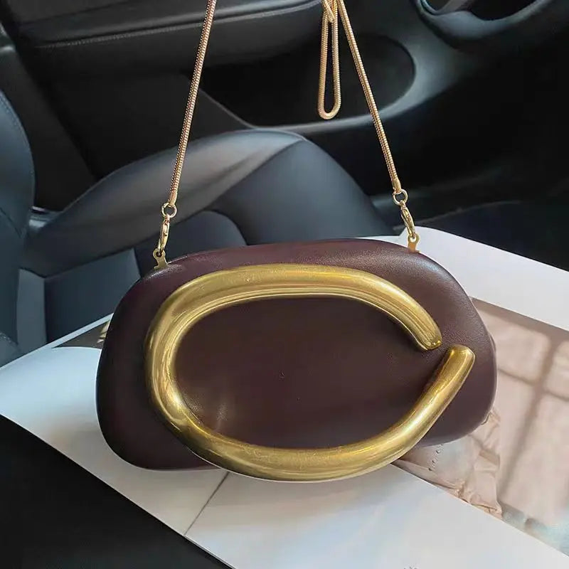 Gold Metal Closure Box Clutch Bag Women Evening Wedding Party Cute Purse Bag Handbag Dark Red Beige 2025 Spring New Fashion